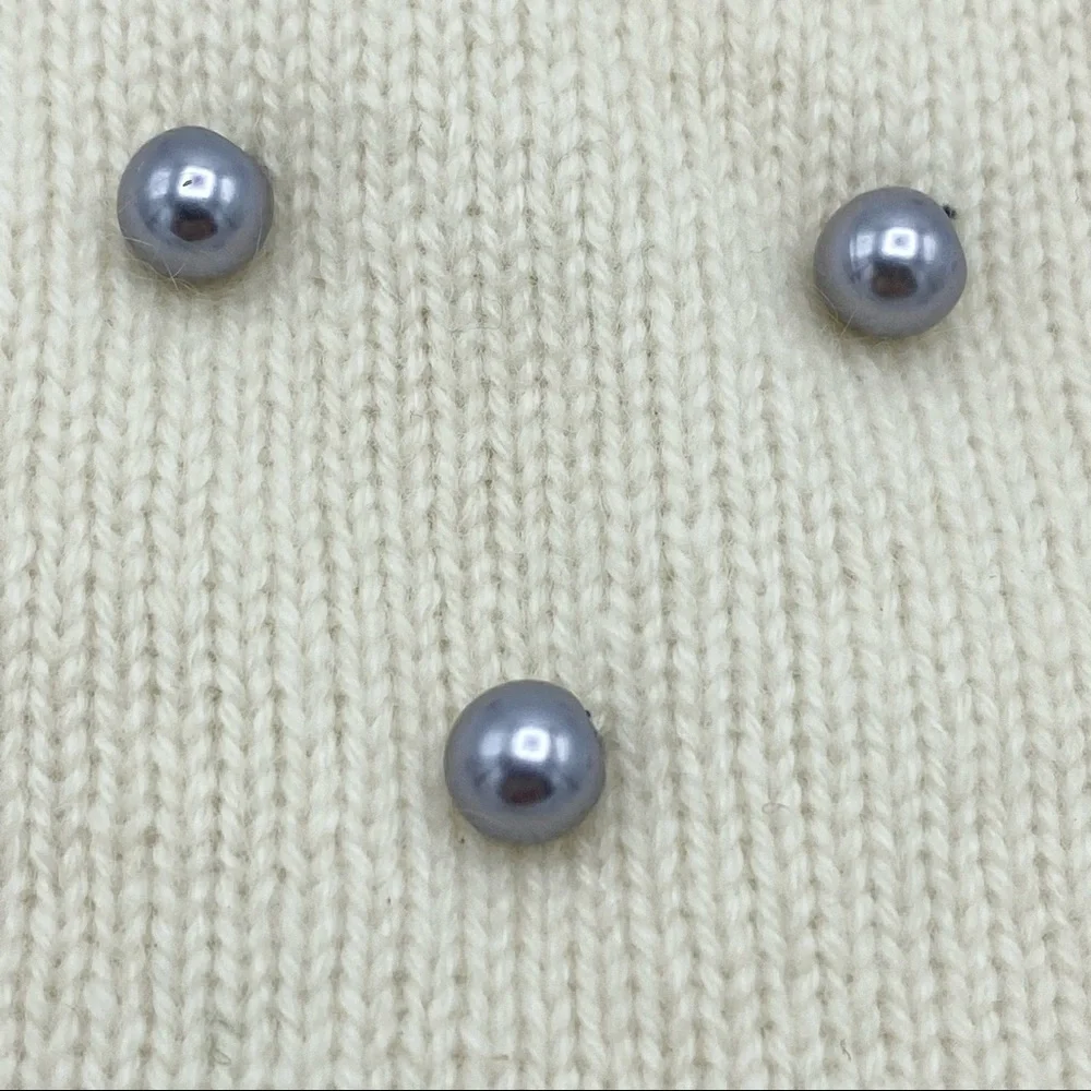 Quinn Cream Grey Pearl Trim Cashmere Beanie